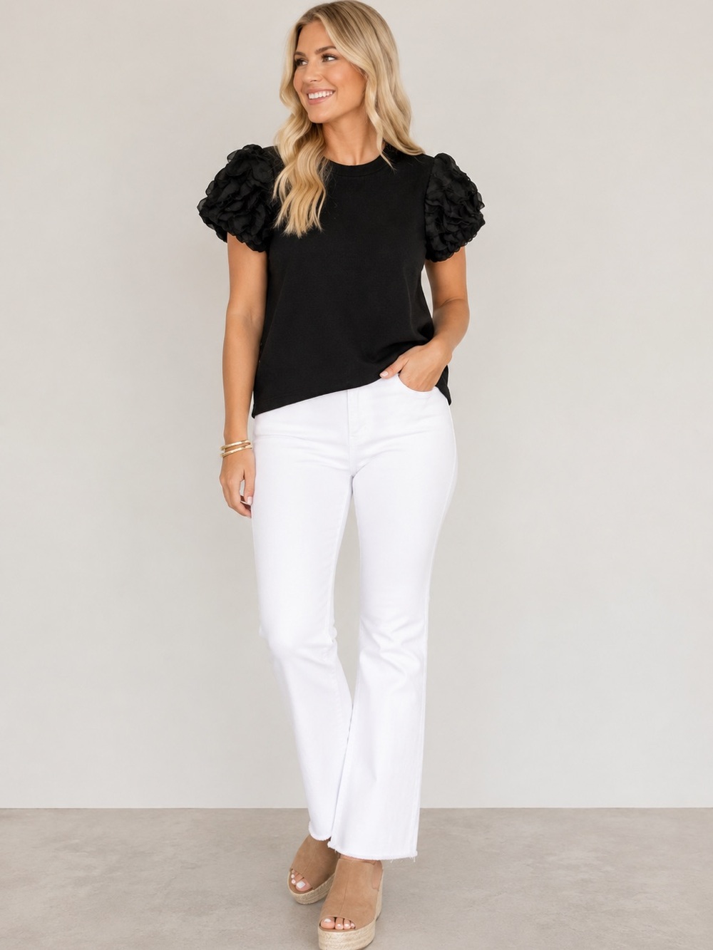 THML Black Flutter Sleeve Top